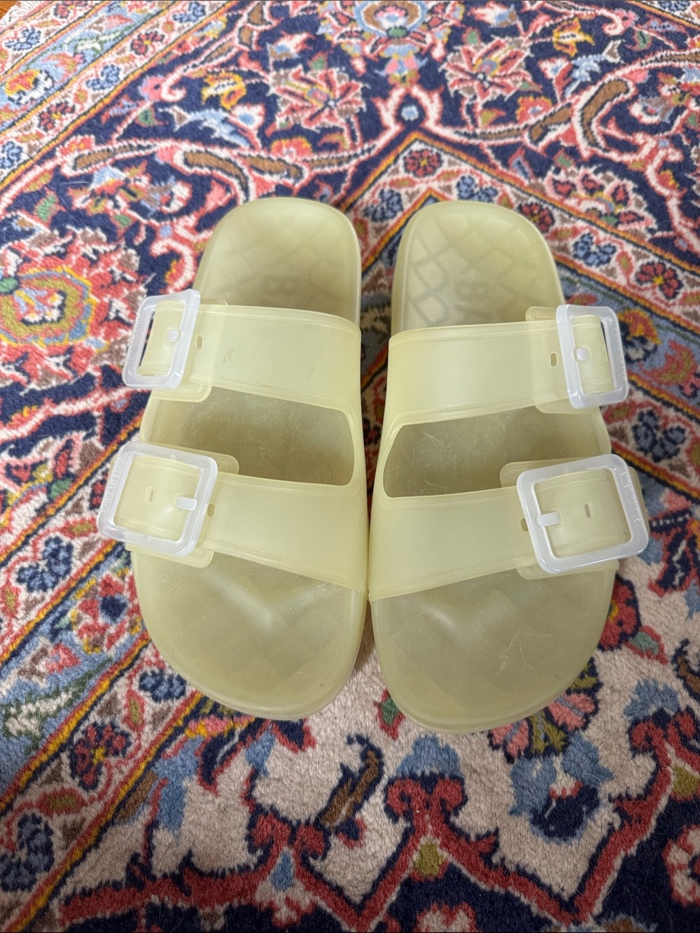 Balenciaga Pale Yellow Jelly Slides with Clear Buckles
